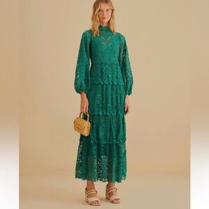Farm Rio Dark Green Guipure Maxi Dress Size Large